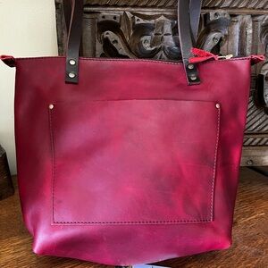 Portland Leather “True Red” Medium Zip Tote Bag
